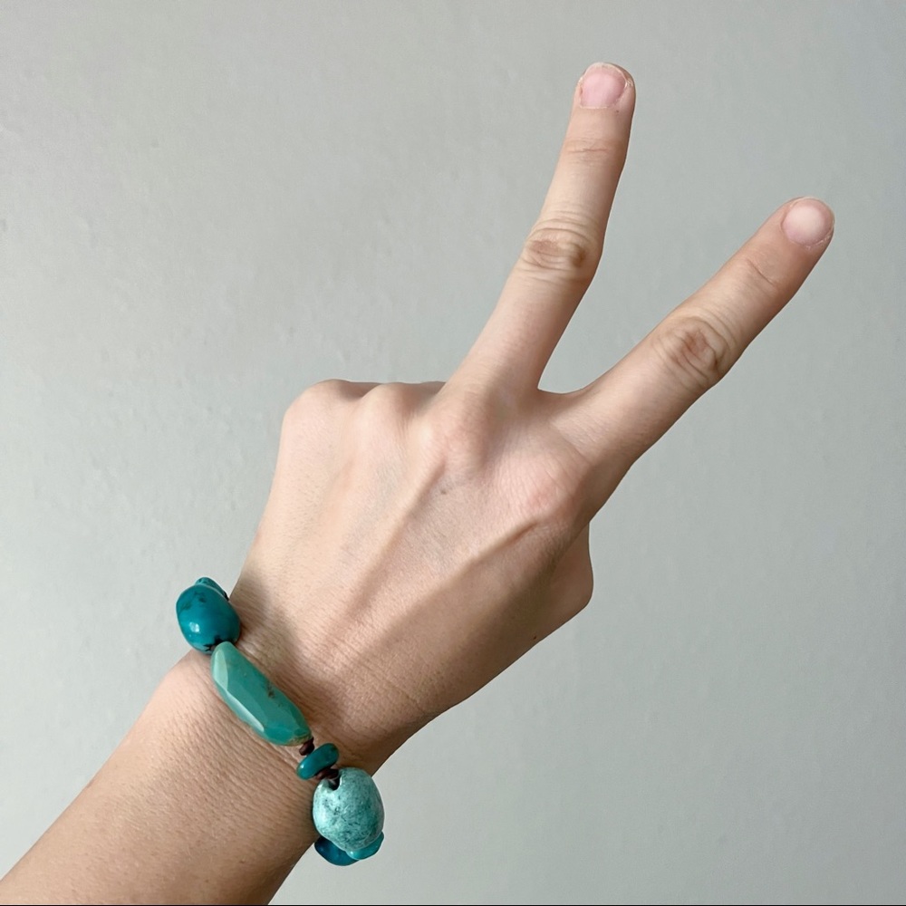 PEYOTE BIRD Turquoise Bohemian Chunky Bead & Sterling Silver Bracelet .925 - Picture 3 of 5